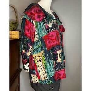 Vintage 90s At Last Studio : multicolored abstract art silk blouse